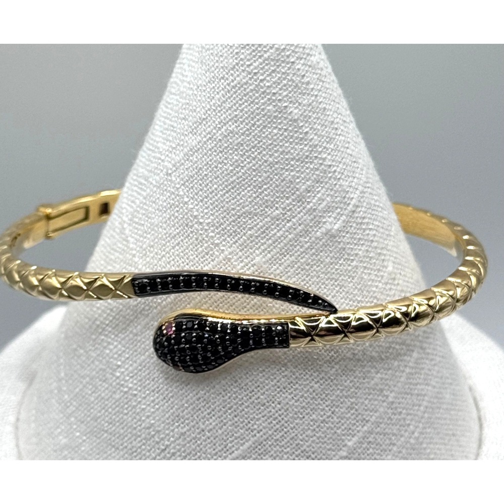 Rarities Carol Brodie Snake Bypass Bracelet Sterling Silver Black Spinel